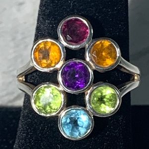 Colorful Gemstone Sterling Silver Ring Size 9